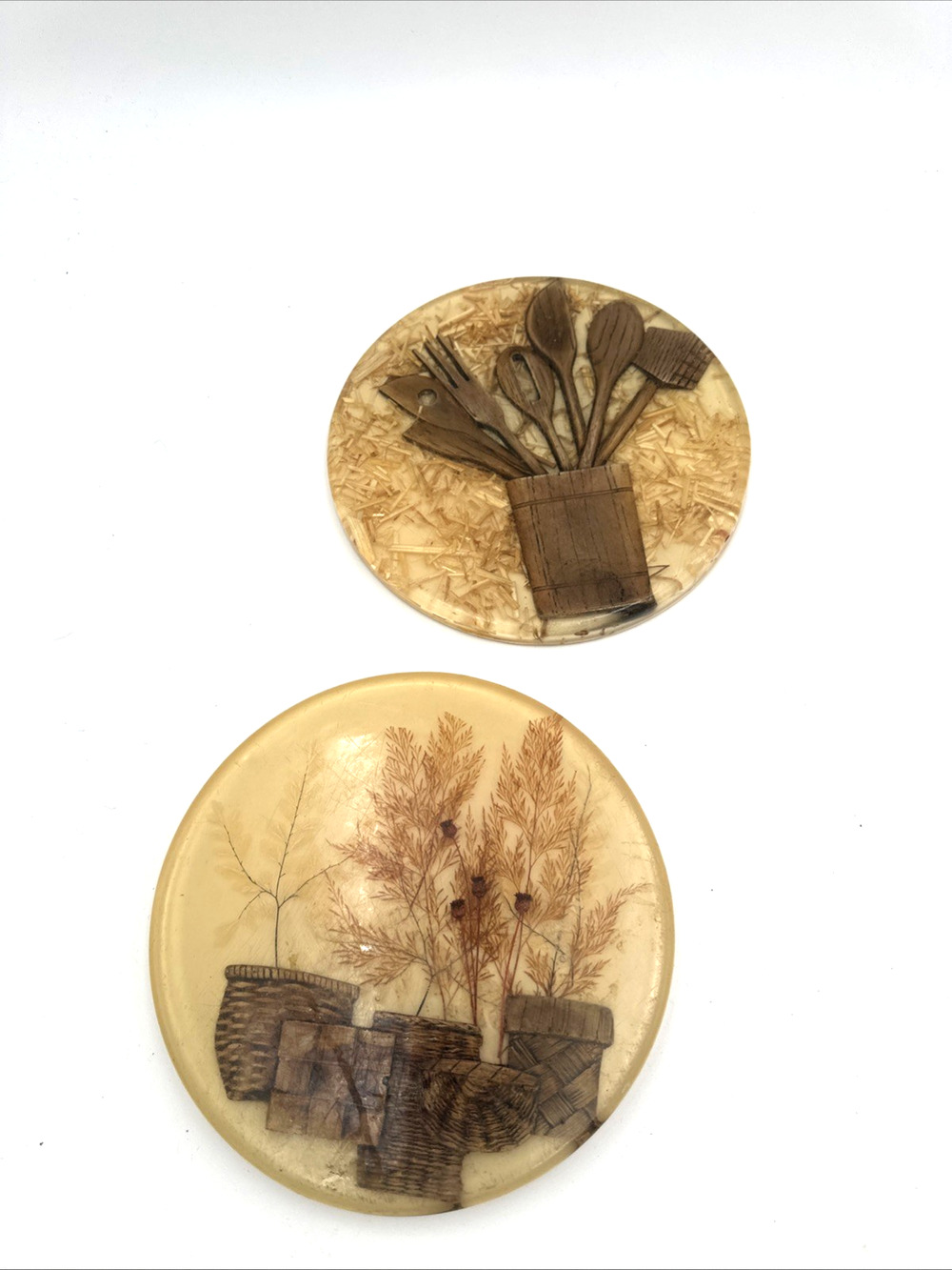 Set Of 2, 70’s Trivets -Hotplates Acrylic Wood Work Design